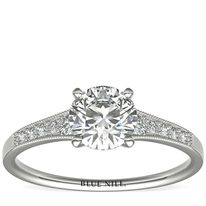 Graduated Milgrain Diamond Engagement Ring in 14k White Gold (1/10 ct. tw.)